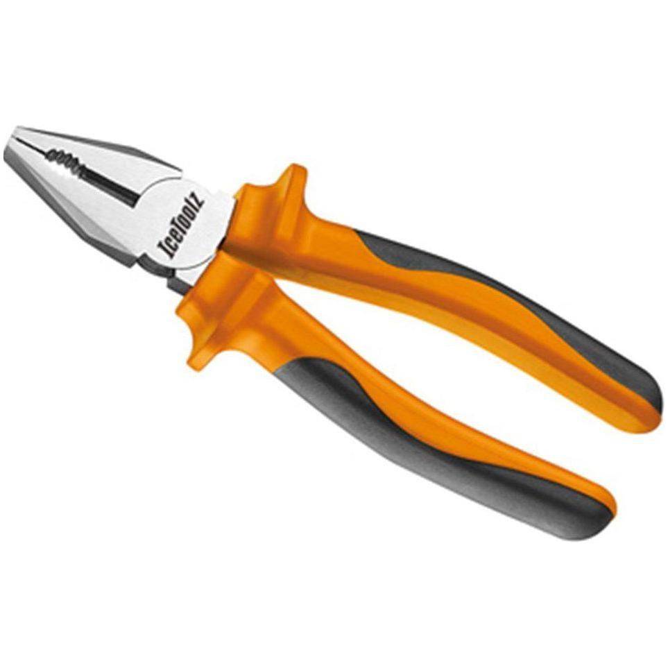 Icetoolz Combinatietang 7/18 cm met comfort grip, roestvrij staal voor veelzijdig gebruik, zichtbaar met handgreep en gereedschap in beeld.