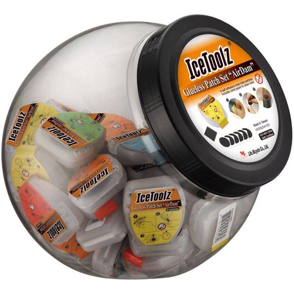 Zelfklevende bandenplakkers Icetoolz Airdam, 6 stuks per doos, voor snelle autobandreparatie, in pot, model 24056J5.