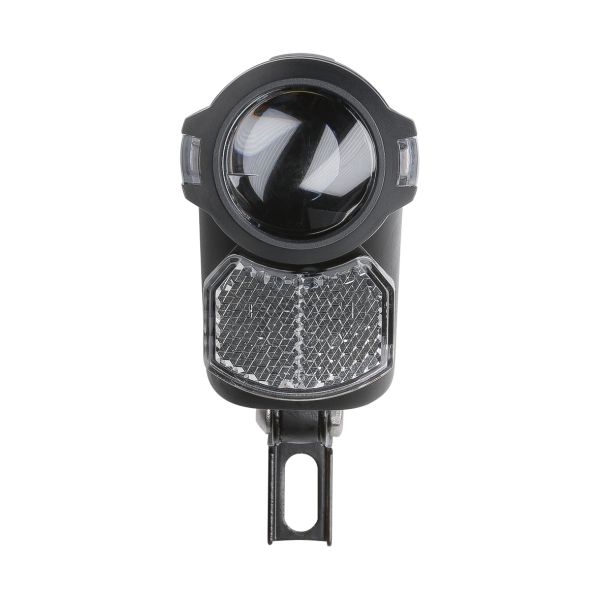 Zwarte Axa Nox Sport autokoplamp met 12 Lux, automatische uitschakeling en batterij, geschikt voor fiets of voertuig.
