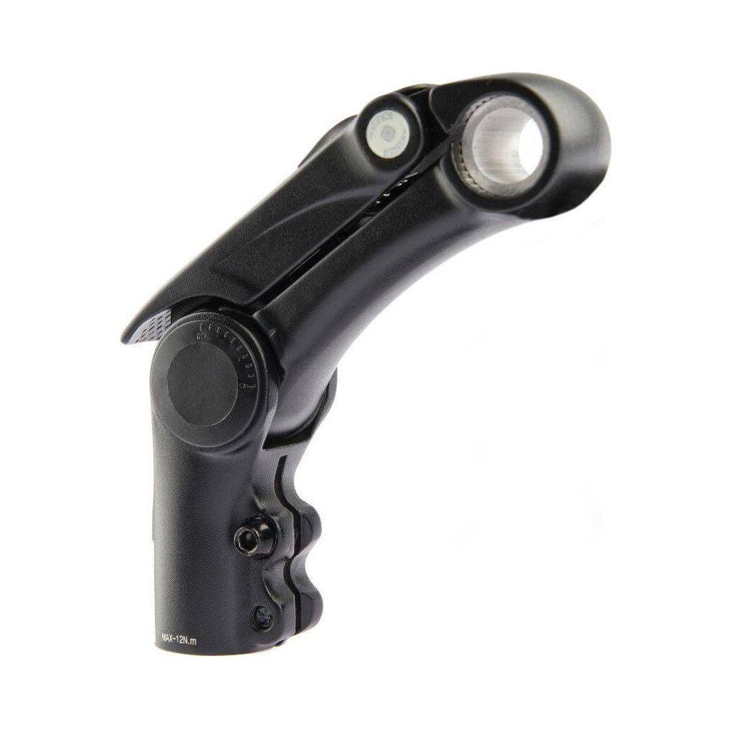 Zwarte Primax E stuurpen met extensie van 115 mm, balhoofdbuis Ø28,6 mm en klemdiameter Ø25,4 mm voor fiets.