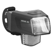 Busch & Müller koplamp LED "Ahead 35" in zwart, duidelijke close-up van de frontkant en lichtunit.