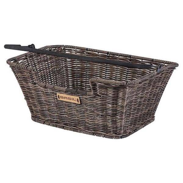 Basil Capri rieten fietsmand in naturel bruin met flexibele kunststof rotanlook voor aan de fiets bevestigd