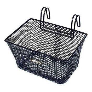 Zwarte Basil Tivoli kinderfietsmand van 26x24x17 cm, geschikt voor kinderfietsen, met stevige mand voor speelgoed en spullen.