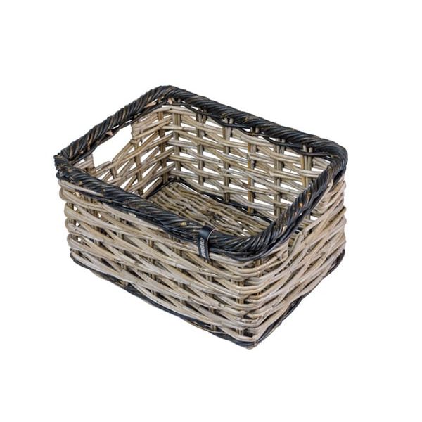 Basil Dijon rotan fietsmand in grijs en zwart voor op de fiets, stevige en stijlvolle fietskoffer voor bagage en accessoires