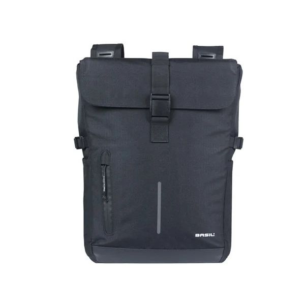 Basil dubbele fietstas Move 30 liter, zwart, bevestiging aan fietsframe, afmetingen 16x27x38 cm, geschikt voor tweewielers