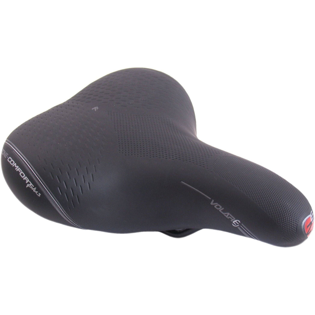 Zwart Selle Bassano Volare XL stadsfietszadel met comfortabele padding en lichtgewicht ontwerp, geschikt voor e-bikes en stadsfietsen