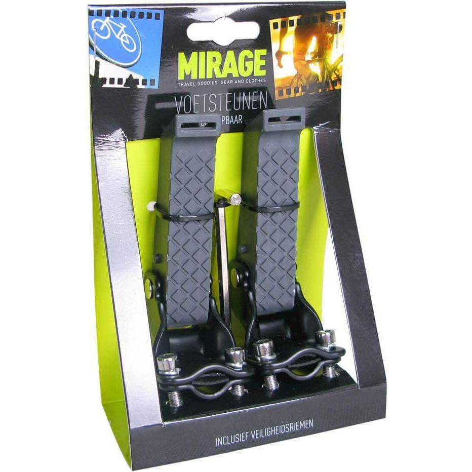 Mirage Voetsteun 2.0 achtervork, opklapbaar met rubberen riem, accessoire voor fietscomfort en stabiliteit.