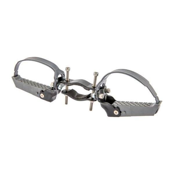 Mirage opklapbare voetsteun met rubberriem voor framebuis, compacte en verstelbare voetsteun voor fietsen en scooters.