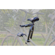 Mirage opklapbare voetsteun met rubberriem, geschikt voor framebuis, stevig en comfortabel voor fietsgebruik.