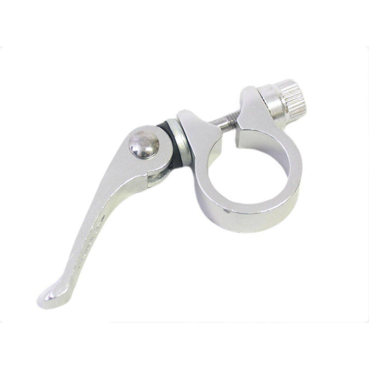 Aluminium Ergotec SCQ-080 zadelpenklem Ø28,6 mm met snelspanner voor fiets, zichtbaar in de afbeelding.