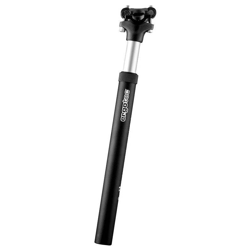 Zwart Ergotec telescopische verende zadelpen SP-5.0 Ø27,2 mm, 350 mm lengte, zichtbaar met veringmechanisme