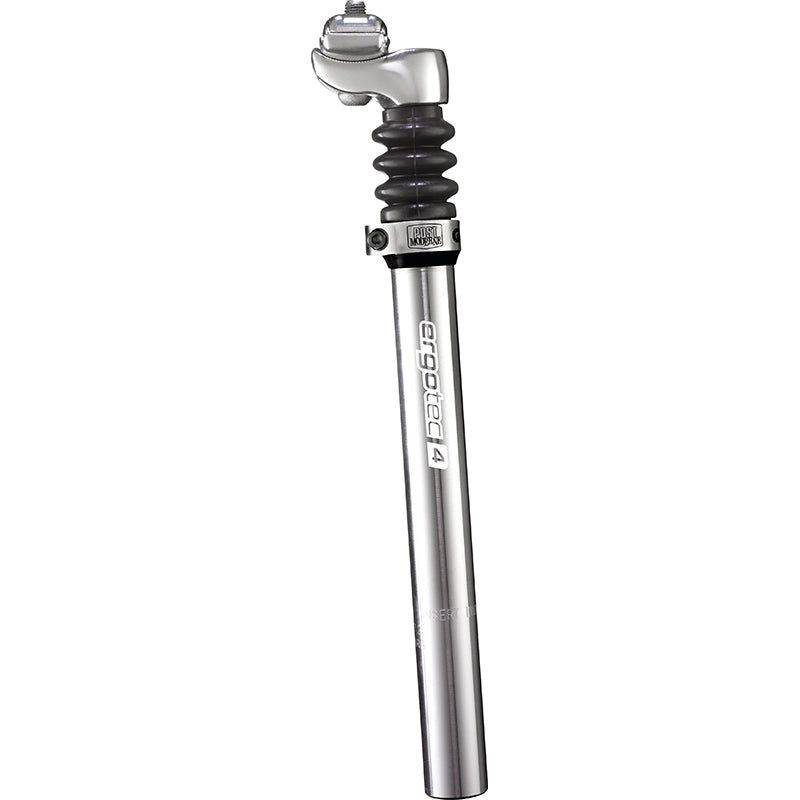 Ergotec Glide zadelpen Ø27,2 mm, 350 mm lengte, zilver, geschikt voor fietsvering en comfortabel rijden.