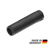 Zwarte Ergotec handvatten EG-Performance, 133 mm lang, zichtbaar met griptextuur voor comfortabel fietsgebruik.