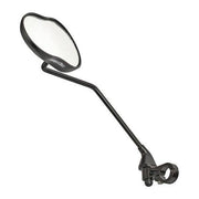 Zwarte Ergotec M-99Lv fietsspiegel voor rechtermontage, 122 x 78-66 mm, zichtbaar met montage en spiegeloppervlak.