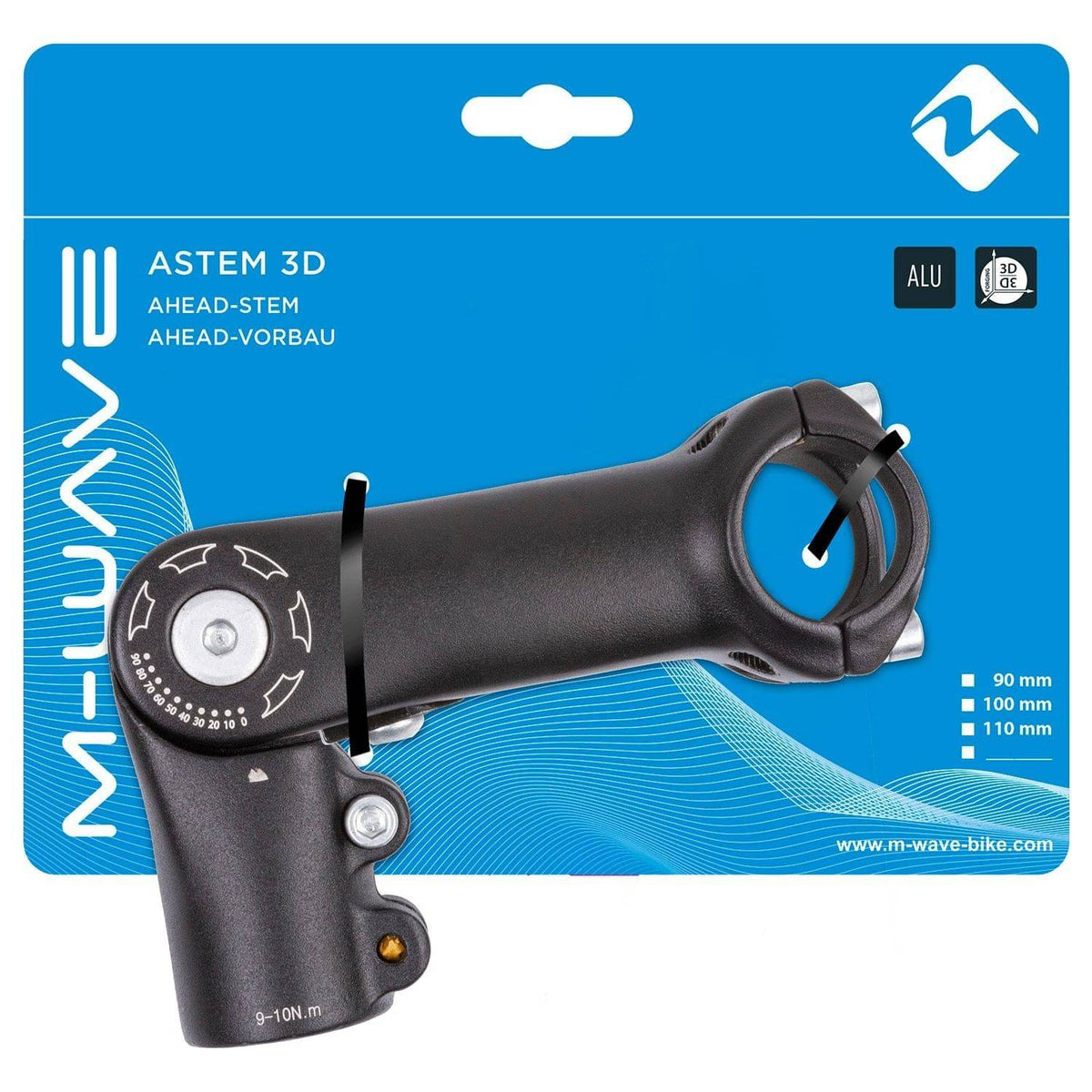 Zwarte M-Wave verstelbare stuurpen St-C2.1, 110mm ahead, 1 1/8 inch, Ø31.8mm, geschikt voor fietssturen.