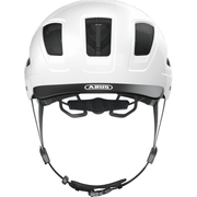 Abus Hyban 2.0 e-bike helm in polar wit met LED-achterlicht, veilige fietshelm met ventilatie en verstelbare band.