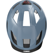 Abus Hyban 2.0 E-bike fietshelm in glacier blue met geïntegreerd LED-achterlicht en ventilerende ontwerp.