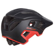 Polisport Mountain Pro MTB fietshelm met afneembaar vizier en ventilatiegaten, zwart en rood kleuren, sportief ontwerp