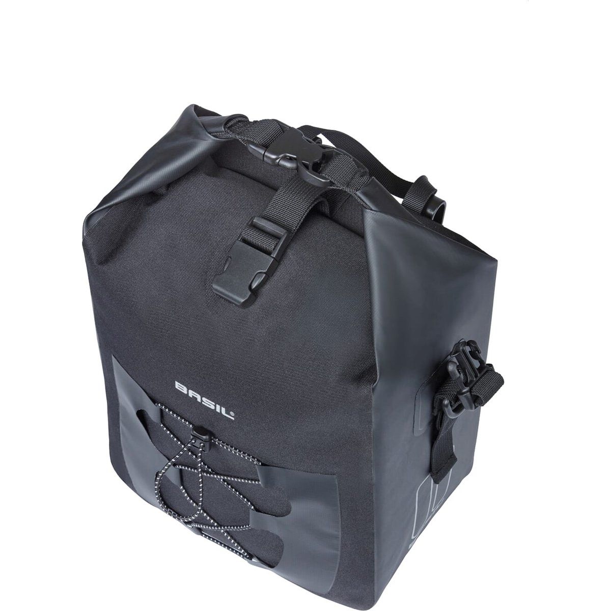 Zwarte Basil Navigator waterdichte enkele fietstas, 12-15 liter, voor fietsers, zichtbaar met verstelband en reflecterende details