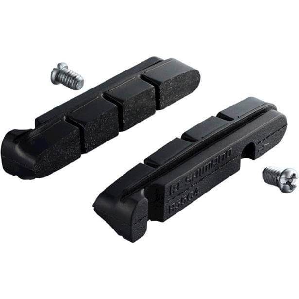 Shimano R55C4 remblokken race set met remblokrubber voor racefietsen, zichtbaar in de afbeelding.