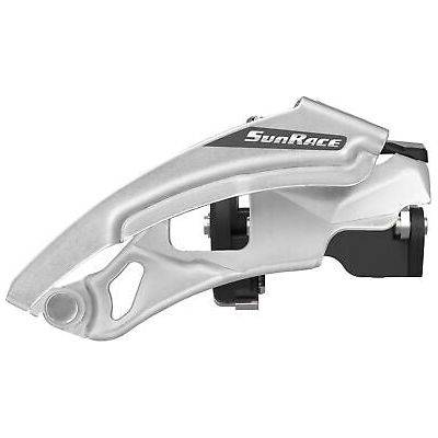 Sunrace voorderailleur FDM300 3X7/8 snelheden, top swing, dual pull, geschikt voor 42T kettingblad op racefiets