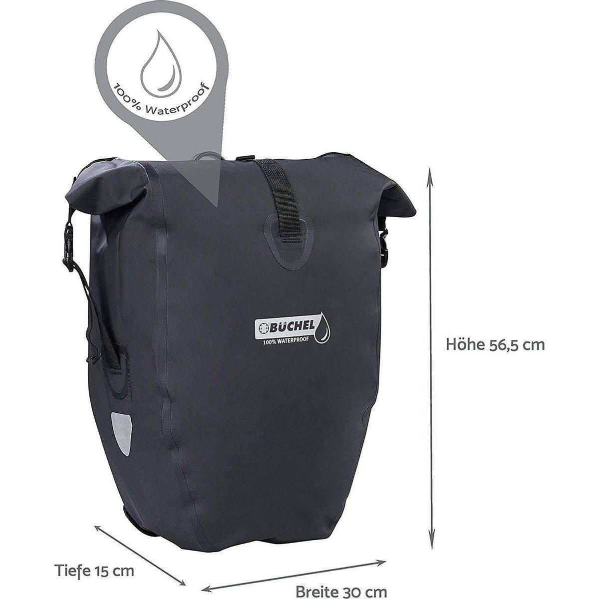 Büchel Einzelne Fahrradtasche 100% wasserdicht 25,4 Liter