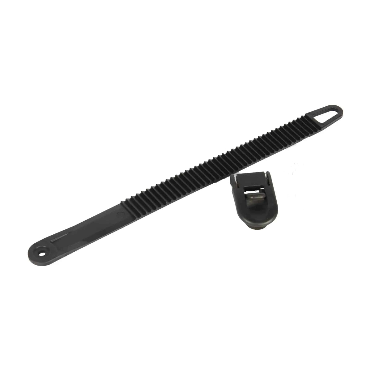 Zwarte Pro-User spanband met clip voor bikelift wielhouder, stevig en geschikt voor het vasthouden van fietsen tijdens transport.
