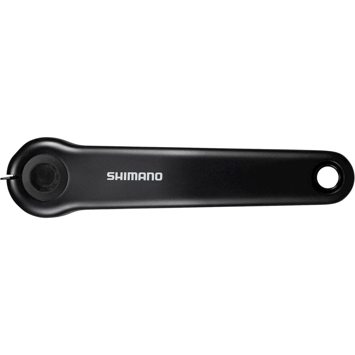 Shimano E6100 rechter 170 mm zwarte crankarm, fietsonderdeel voor elektrische mountainbikes, duidelijk zichtbaar in de afbeelding.