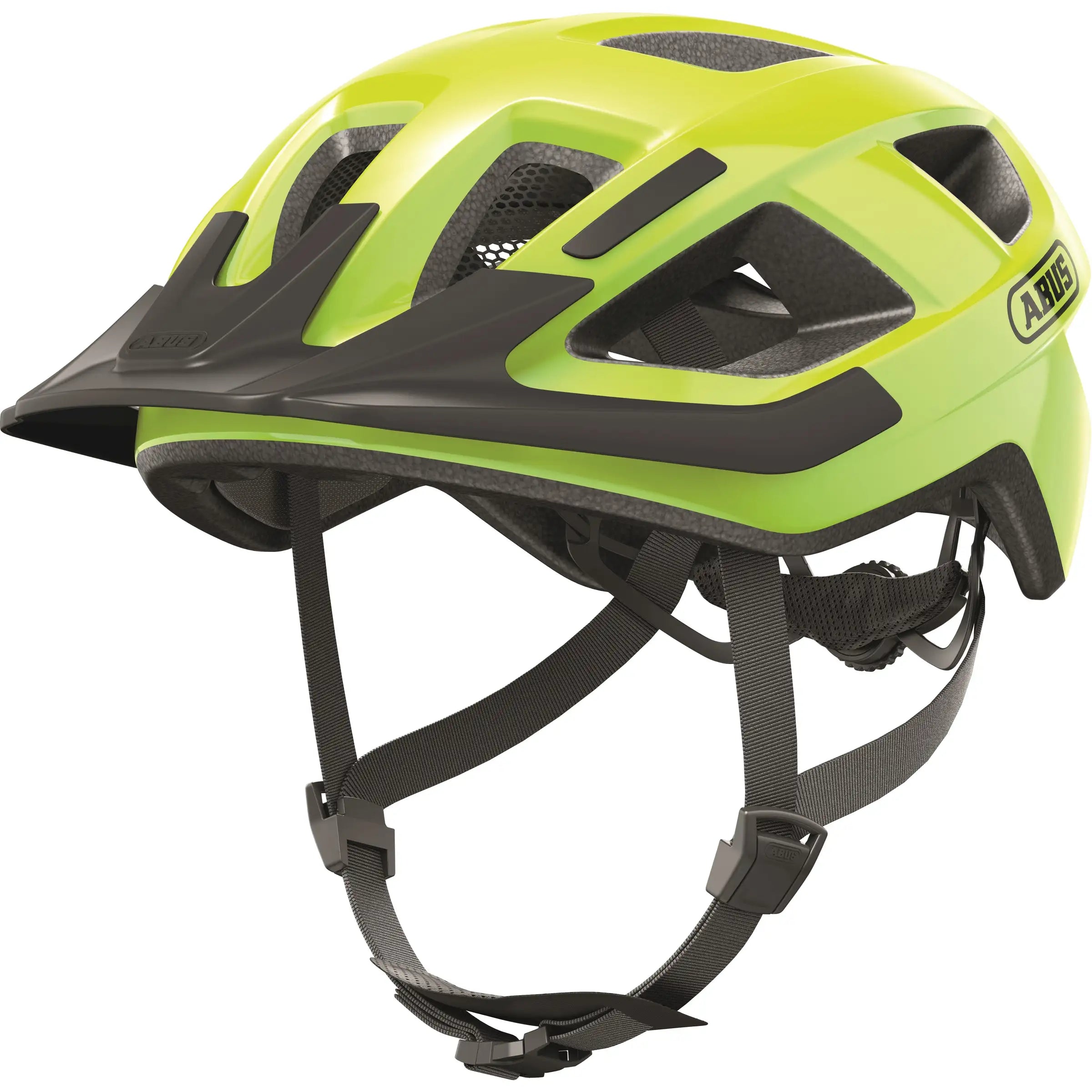 Abus Aduro 3.0 E-bike helm met ventilatiegaten en verstelbare banden, ontworpen voor comfortabel fietsveiligheid.