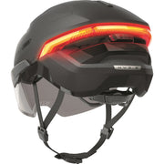 Abus Hyp-E Ace slimme speed pedelec helm met geïntegreerde verlichting en ventilatieopeningen, zwart met rode details