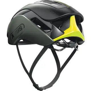 Abus Gamechanger 2.0 racefiets helm met aerodynamisch ontwerp en Blade ventilatie voor wielrennen, zwart met blauwe details