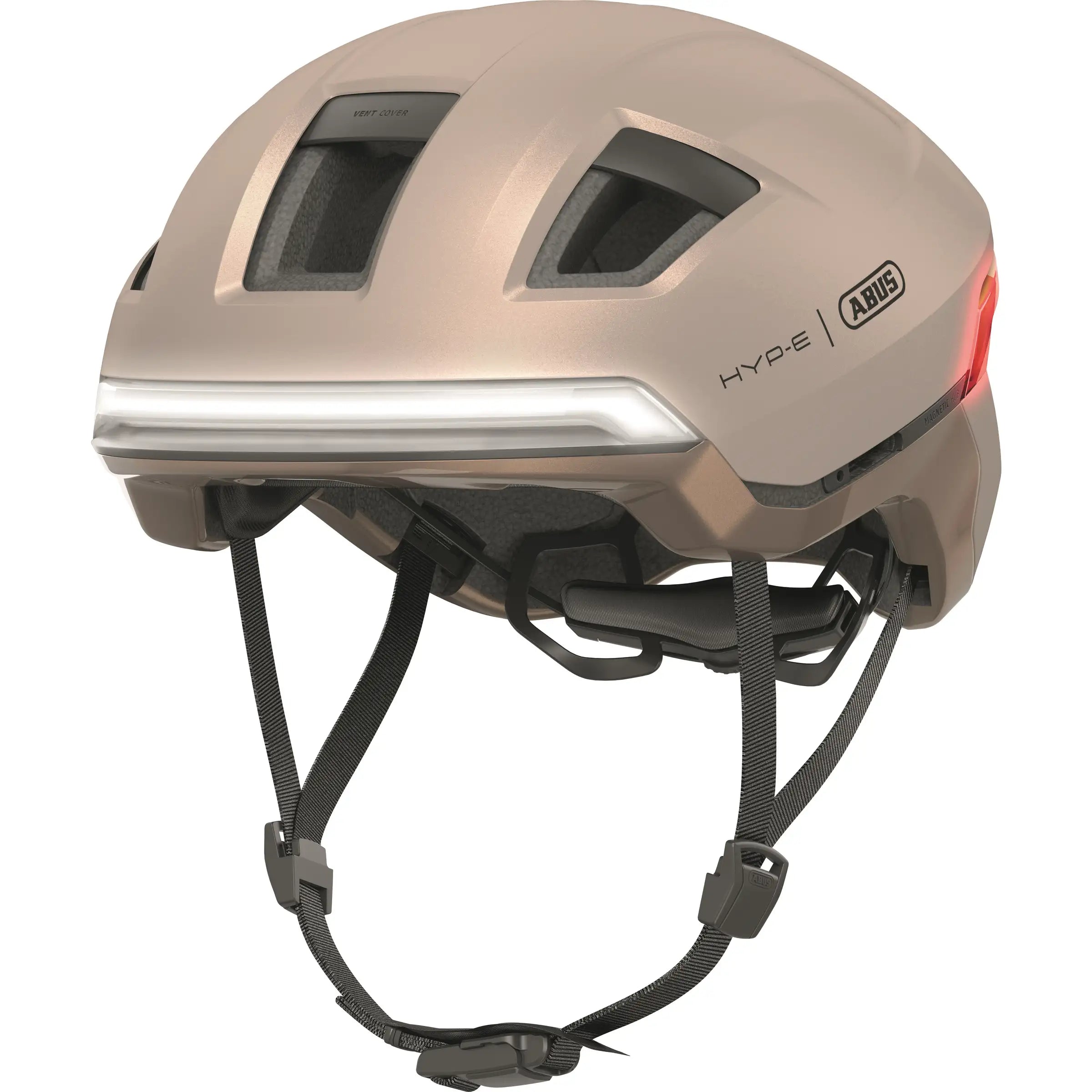 Abus Hyp-E slimme speed pedelec helm met geïntegreerde verlichting en ventilatie, ontworpen voor veilige fietsritten.