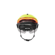 Abus Hyp-E Bl.ace speed pedelec fietshelm met geïntegreerde verlichting en aerodynamisch ontwerp, zwart, voor veilig fietsen.