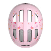 Kinderfietshelm Abus Smiley 3.0 voor meisjes en jongens, met kleurrijk ontwerp en verstelbare band.