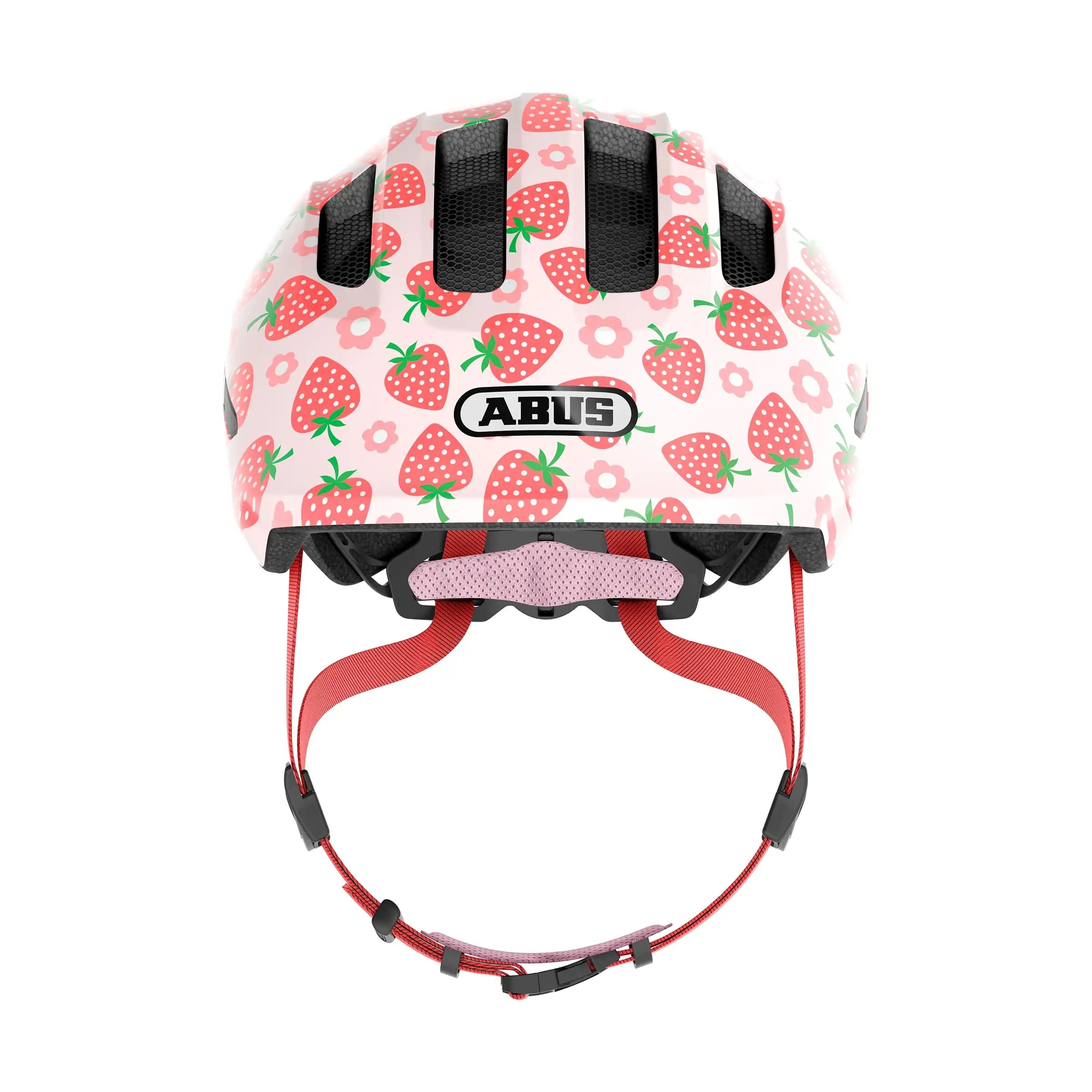Abus Smiley 3.0 kinderfietshelm met LED achterlicht, kleurrijk en veilig voor kinderen, met verstelbare banden en ventilatiegaten.