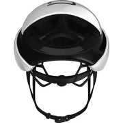 Abus Gamechanger aerodynamische fietshelm met strakke zwarte buitenkant en ventilatieopeningen, ontworpen voor wielrenners.