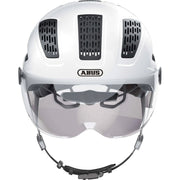 Abus Hyban 2.0 Ace speed pedelec helm met vizier en reflecterende details, zwart met oranje accenten, voor veilig fietsen.