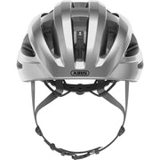 Abus Macator racefietshelm met goede ventilatie en sportief ontwerp, geschikt voor wielrenners, zwart en oranje kleur.