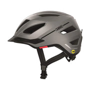 Abus Speed Pedelec helm met Mips, regenkap en oplaadbare lamp, ontworpen voor veilig fietsen op speed pedelecs.
