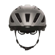 Abus Speed Pedelec helm met Mips, regenkap en oplaadbare lamp voor fietsers, zwart met reflecterende details.