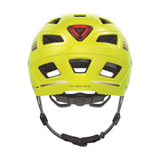 Abus Hyban 2.0 Speed Pedelec fietshelm met geïntegreerd led-achterlicht en ventilerende ontwerp op een witte achtergrond.