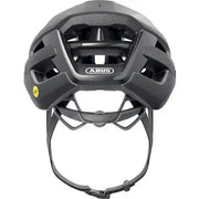 Abus Powerdome Mips racefietshelm met aerodynamisch ontwerp en Mips veiligheidsysteem, gemaakt in Italië, op een witte achtergrond.