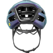 Abus Powerdome Mips racefietshelm met aerodynamisch ontwerp en Mips-schuifsysteem, gemaakt in Italië, zichtbaar van voren.