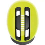 Abus Hud-Y urban e-bike helm met oplaadbare magnetische achter-LED en ventilatiegaten, comfortabel en veilig voor stadsritten.