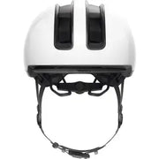 Abus Hud-Y Urban E-bike helm met oplaadbare magnetische achter-LED en ventilatieopeningen, geschikt voor stadsfietsen.