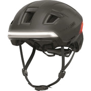 Abus Hyp-E slimme Speed Pedelec helm met geïntegreerde verlichting en ventilatieopeningen, zwart, voor veilig fietsen.