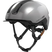 Abus Hud-Y Urban E-bike helm met magnetische USB-LED verlichting en ademend design, geschikt voor stadsfietsen en e-bikes.