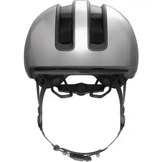 Abus E-bike helm Hud-Y met ventilatiegaten en verstelbare riem voor veilig en comfortabel fietsgebruik.