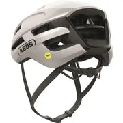Abus Powerdome Mips racefietshelm in zwart met ventilatiegaten en Mips-systeem, gemaakt in Italië, op een witte achtergrond