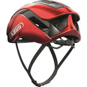 Abus Gamechanger 2.0 racefietshelm met aerodynamisch Blade-ontwerp en ventilatieopeningen, zwart met blauwe details.